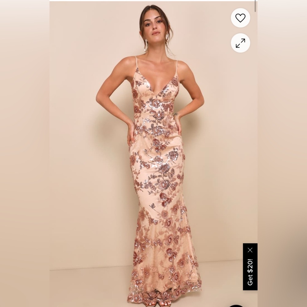 Lulus Elegant Sequin Embellished Gown rose gold